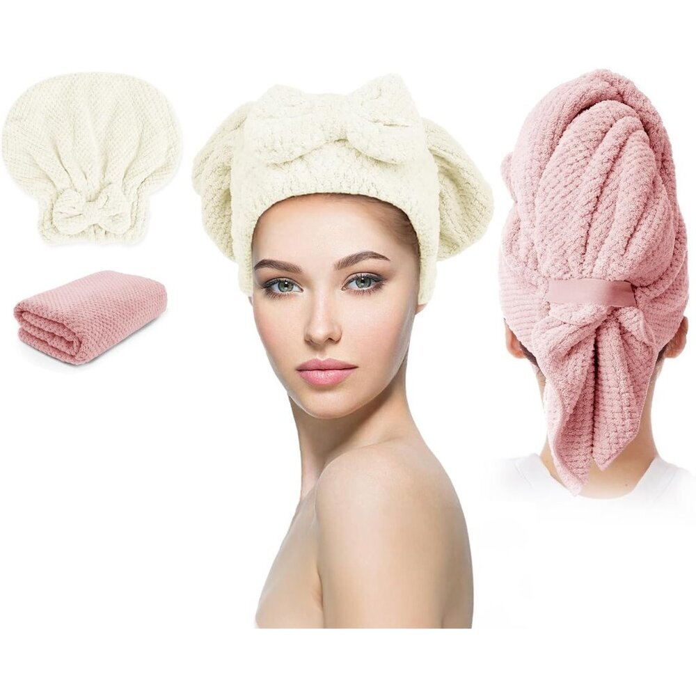 Hair Towel Wrap 2 Pack Microfiber Quick Dry Anti Frizz for All Hair Types
